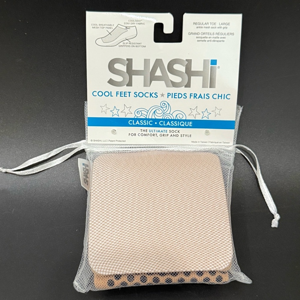 SHASHI Classic Mesh Style Regular Toe Nude Barre Pilates Yoga Full Grip Socks L